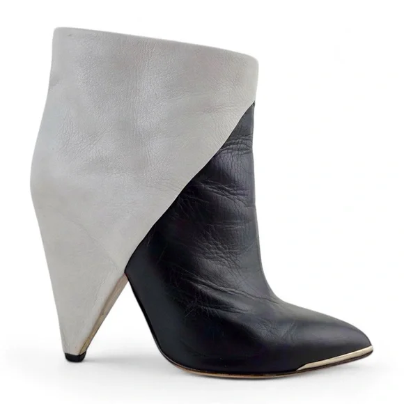 IRO Black White Leather Colorblock Wedge Ankle Boots EU 38 (US 7.5/8) - Picture 2 of 7